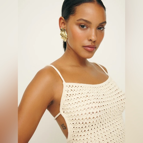 Reformation Horchata Cream Heidi Knit Crochet Tank Top - Picture 2 of 8